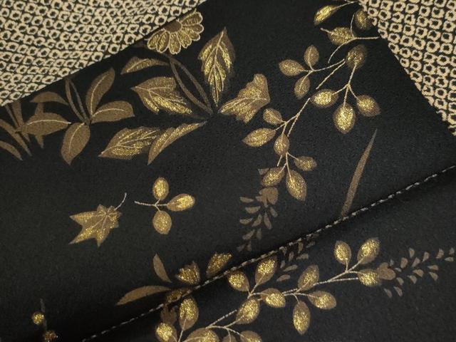 平和屋着物○訪問着 鹿の子文様 変わり市松万寿菊草花文 黒地 金彩