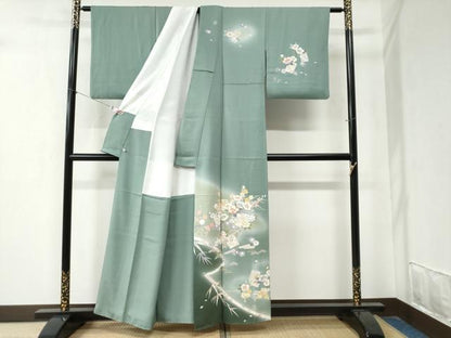 平和屋着物●訪問着　色紙重ね扇草花文　暈し染め　さが美扱い　正絹　逸品　CABA6175yc
