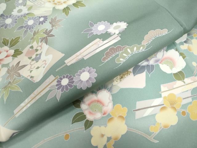 平和屋着物●訪問着　色紙重ね扇草花文　暈し染め　さが美扱い　正絹　逸品　CABA6175yc