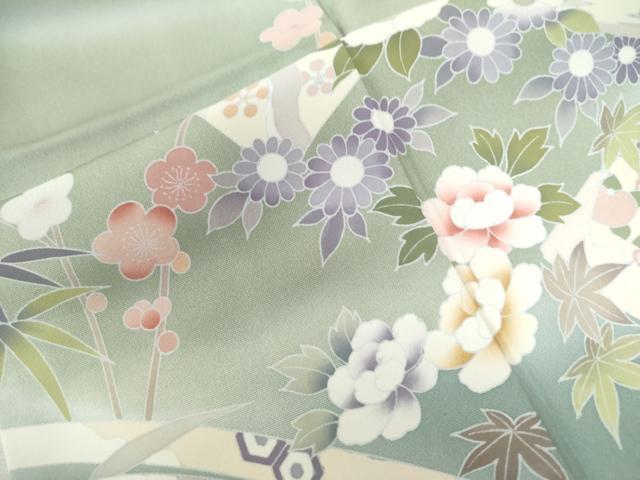 平和屋着物●訪問着　色紙重ね扇草花文　暈し染め　さが美扱い　正絹　逸品　CABA6175yc