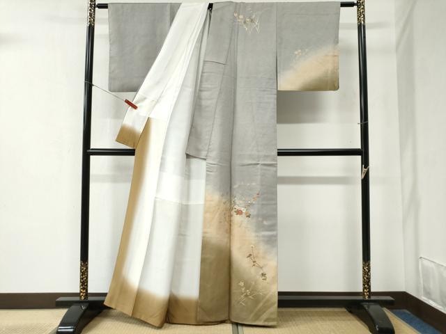 平和屋着物●訪問着　総刺繍　雪輪枝花文　暈し染め　金彩　正絹　逸品　CABA6180yc