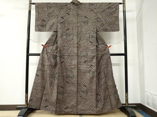 平和屋着物●本場大島紬　7マルキ　雲重ね片輪車吉祥文　正絹　逸品　CABA6193yc