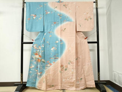 平和屋着物●創業460年・千總　訪問着　駒刺繍　流水松竹梅牡丹花文　暈し染め　金彩　正絹　逸品　CABA6199yc