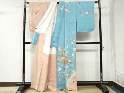 平和屋着物●創業460年・千總　訪問着　駒刺繍　流水松竹梅牡丹花文　暈し染め　金彩　正絹　逸品　CABA6199yc