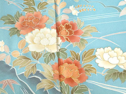 平和屋着物●創業460年・千總　訪問着　駒刺繍　流水松竹梅牡丹花文　暈し染め　金彩　正絹　逸品　CABA6199yc