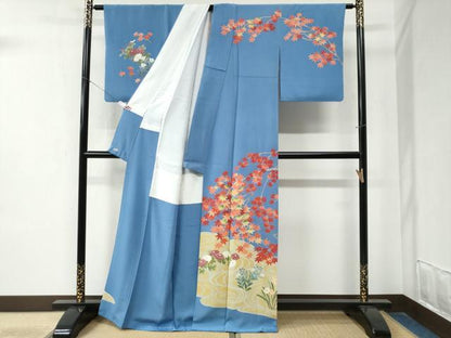 平和屋着物●本加賀友禅作家　鶴見保次　訪問着　竜田川草花文　薄花色　三越扱い　正絹　逸品　CABA6203yc