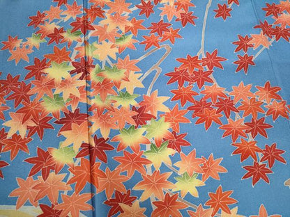 平和屋着物●本加賀友禅作家　鶴見保次　訪問着　竜田川草花文　薄花色　三越扱い　正絹　逸品　CABA6203yc