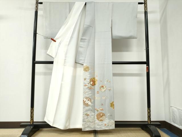 平和屋着物●豪華色留袖　雪輪宝尽くし花文　正絹　逸品　DABC3236az 平和屋着物□豪華黒留袖 駒刺繍 雪輪花鳥文 金銀彩 正絹 逸品