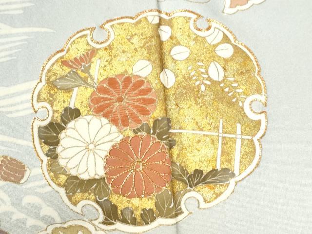 平和屋着物●豪華色留袖　雪輪宝尽くし花文　正絹　逸品　DABC3236az 平和屋着物□豪華黒留袖 駒刺繍 雪輪花鳥文 金銀彩 正絹 逸品
