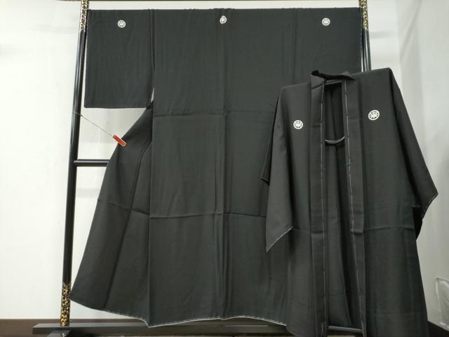 平和屋着物●男性　黒紋付　羽織セット　正絹　逸品　未使用　CABA6233yc