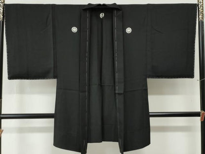 平和屋着物●男性　黒紋付　羽織セット　正絹　逸品　未使用　CABA6233yc