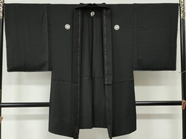 平和屋着物●男性　黒紋付　羽織セット　正絹　逸品　未使用　CABA6233yc