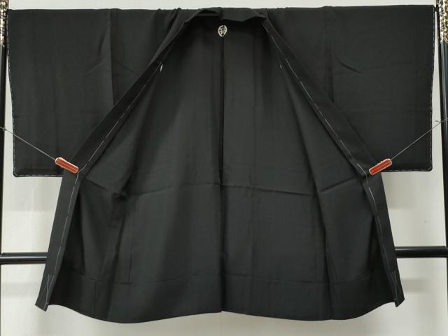 平和屋着物○男性 黒紋付 羽織セット 正絹 逸品 未使用 CABA6233yc