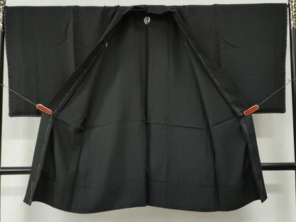 平和屋着物●男性　黒紋付　羽織セット　正絹　逸品　未使用　CABA6233yc