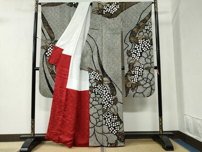 平和屋着物●豪華振袖　総絞り　草花文　黒地　金彩　正絹　逸品　CABA6256yc