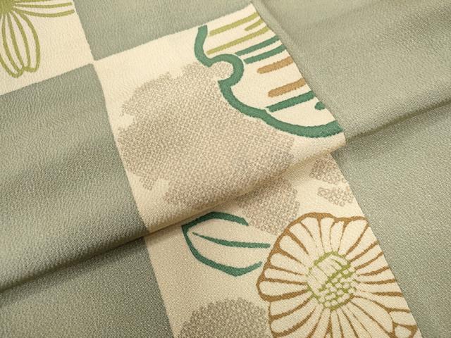 平和屋着物●上質な小紋　市松吉祥草花文　鬼しぼ縮緬　正絹　逸品　CABA6267yc 平和屋着物○上質な小紋 市松吉祥草花文 鬼しぼ縮緬 正絹 逸品