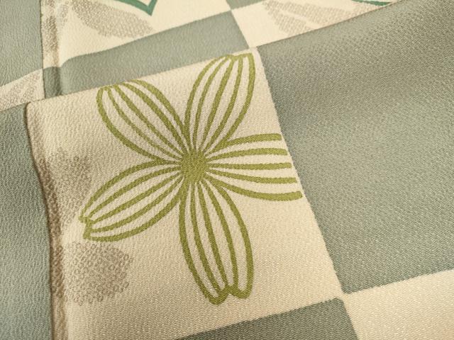 平和屋着物○上質な小紋 市松吉祥草花文 鬼しぼ縮緬 正絹 逸品