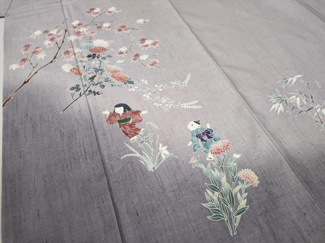 平和屋着物●訪問着 紬地 友禅 童子遊び 正絹 逸品 CABA6270yc