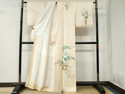 平和屋着物●訪問着　枝松花文　正絹　逸品　CABA6279yc