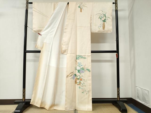 平和屋着物●訪問着　枝松花文　正絹　逸品　CABA6279yc