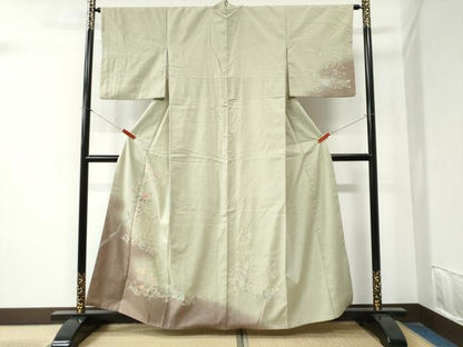 平和屋着物●訪問着 紬地 枝花文 正絹 逸品 CABA6286yc