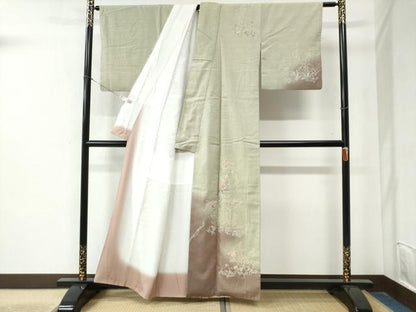 平和屋着物●訪問着 紬地 枝花文 正絹 逸品 CABA6286yc