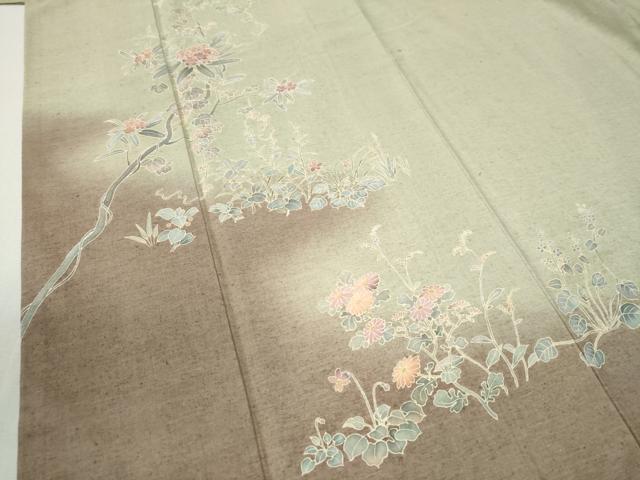 平和屋着物●訪問着 紬地 枝花文 正絹 逸品 CABA6286yc