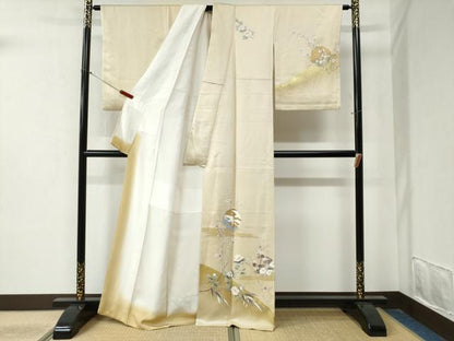 平和屋着物●訪問着　駒刺繍　雪輪飛鶴枝梅花文　金彩　正絹　逸品　CABA6294yc