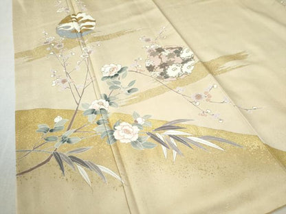 平和屋着物●訪問着　駒刺繍　雪輪飛鶴枝梅花文　金彩　正絹　逸品　CABA6294yc