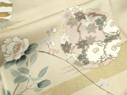 平和屋着物●訪問着　駒刺繍　雪輪飛鶴枝梅花文　金彩　正絹　逸品　CABA6294yc