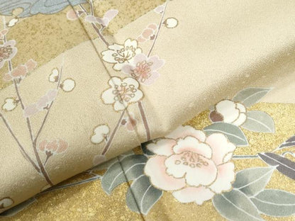 平和屋着物●訪問着　駒刺繍　雪輪飛鶴枝梅花文　金彩　正絹　逸品　CABA6294yc