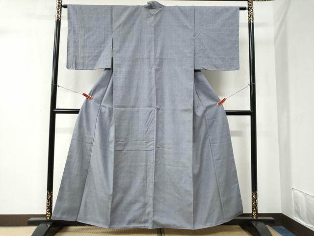 平和屋着物●本場結城紬　重要無形文化財　色無地　桔梗鼠色　正絹　逸品　未使用　CABA6304yc
