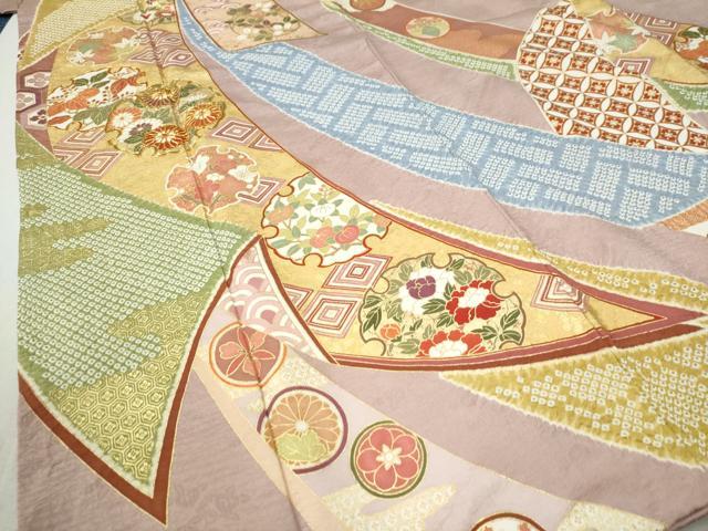 平和屋着物○豪華振袖 駒刺繍 絞り 熨斗吉祥雪輪草花文 金彩 正絹