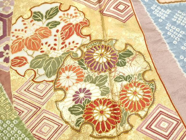 平和屋着物○豪華振袖 駒刺繍 絞り 熨斗吉祥雪輪草花文 金彩 正絹