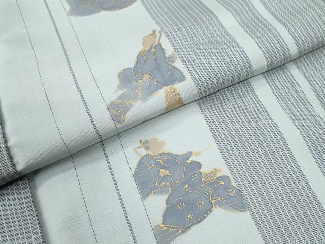 平和屋着物●訪問着　紬地　人物間道　金彩　正絹　逸品　CABA6335yc