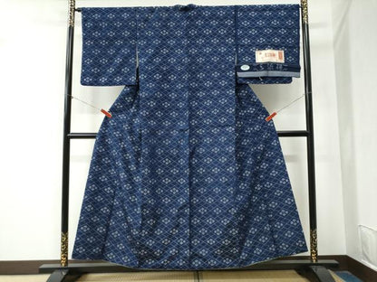 平和屋着物●弓浜絣　網目花文　証紙付き　正絹　逸品　CABA6339yc