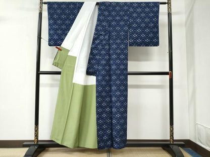 平和屋着物●弓浜絣　網目花文　証紙付き　正絹　逸品　CABA6339yc