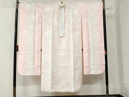 平和屋着物●振袖用長襦袢　袷　毬草花文　暈し染め　半衿刺繍　正絹　逸品　CABA6341yc