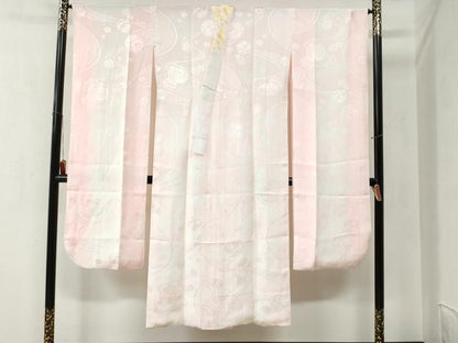 平和屋着物●振袖用長襦袢　袷　毬草花文　暈し染め　半衿刺繍　正絹　逸品　CABA6341yc