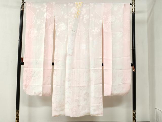平和屋着物●振袖用長襦袢　袷　毬草花文　暈し染め　半衿刺繍　正絹　逸品　CABA6341yc