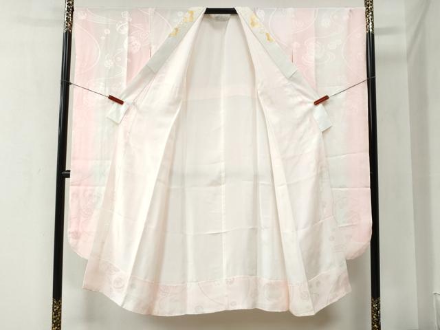平和屋着物●振袖用長襦袢　袷　毬草花文　暈し染め　半衿刺繍　正絹　逸品　CABA6341yc
