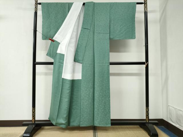 平和屋着物○上質な色無地 菊華小紋 堅牢染 菊地紋 木賊