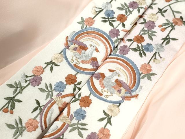 平和屋着物●長襦袢　無双仕立て　枝桜文　暈し染め　半衿刺繍　正絹　逸品　未使用　CABA6353yc
