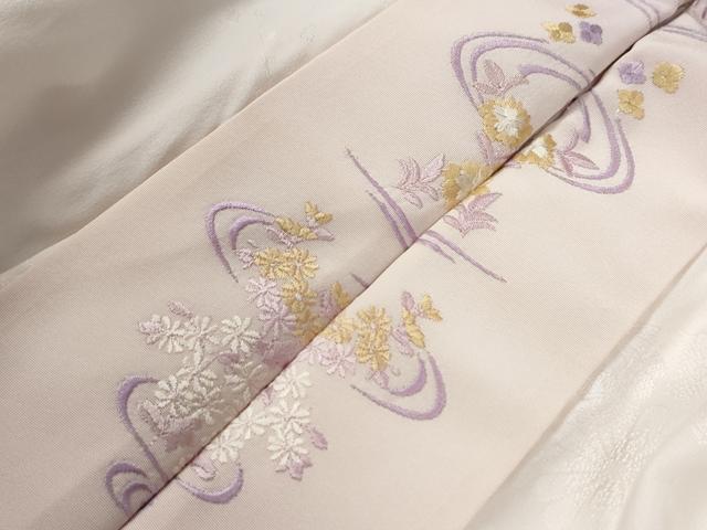 平和屋着物●長襦袢　無双仕立て　雲取り草花地紋　暈し染め　半衿刺繍　正絹　逸品　未使用　CABA6372yc