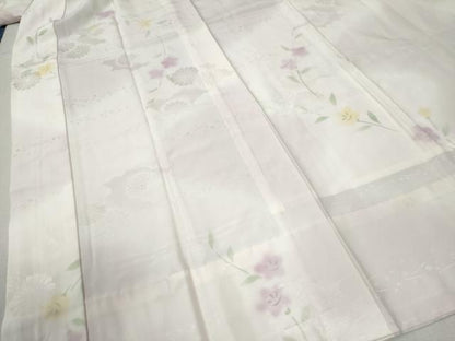 平和屋着物●長襦袢　無双仕立て　雲取り草花地紋　暈し染め　半衿刺繍　正絹　逸品　未使用　CABA6372yc