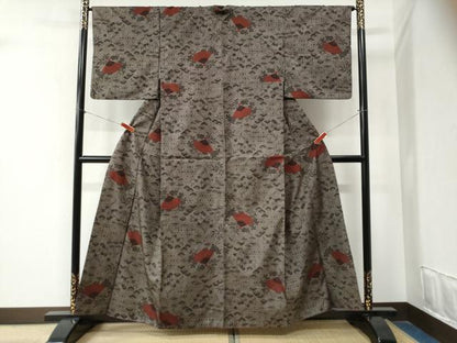 平和屋着物●本場大島紬　7マルキ　扇面松竹梅花文　正絹　逸品　CABA6390yc