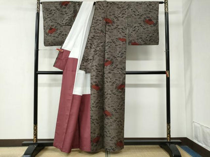 平和屋着物●本場大島紬　7マルキ　扇面松竹梅花文　正絹　逸品　CABA6390yc