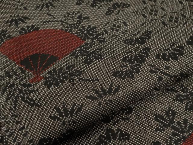 平和屋着物●本場大島紬　7マルキ　扇面松竹梅花文　正絹　逸品　CABA6390yc