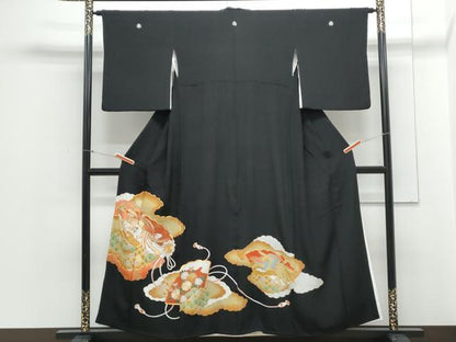 平和屋着物▼豪華黒留袖　駒刺繍　雲重ね鳳凰吉祥青海波　金彩　正絹　逸品　CABA6688th