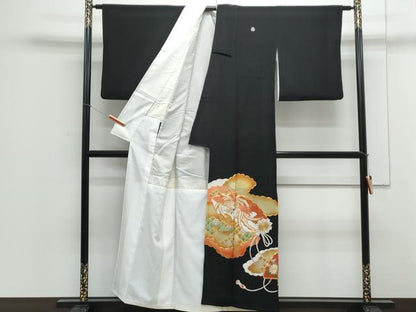 平和屋着物▼豪華黒留袖　駒刺繍　雲重ね鳳凰吉祥青海波　金彩　正絹　逸品　CABA6688th